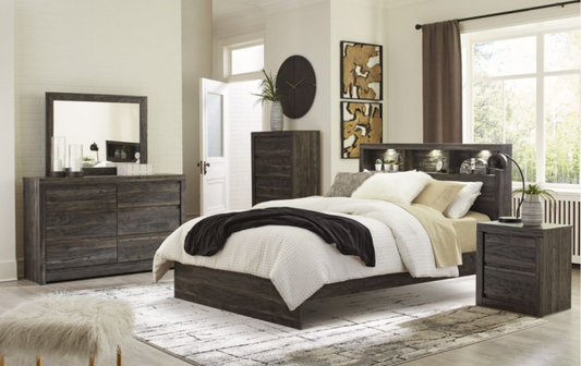 Vay Bay Bookcase Queen Bed with Night Stand & Mirror