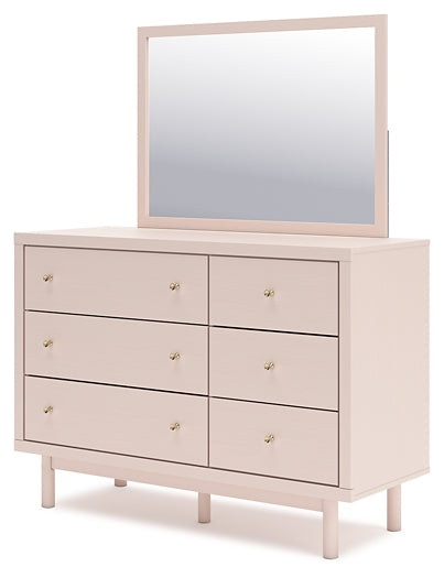 Wistenpine Full Upholstered Panel Headboard with Mirrored Dresser, Chest and 2 Nightstands