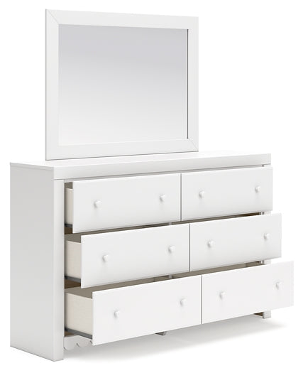 Mollviney Twin Panel Bed with Mirrored Dresser, Chest and Nightstand