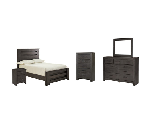 Brinxton Full Panel Bed with Mirrored Dresser, Chest and Nightstand