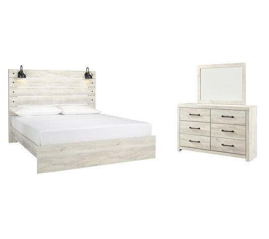 Cambeck King Panel Bed with Mirrored Dresser