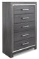 Lodanna King Panel Bed with 2 Storage Drawers with Mirrored Dresser and Chest