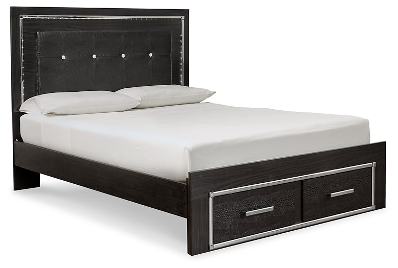 Kaydell Queen Panel Bed with Storage with Mirrored Dresser and 2 Nightstands