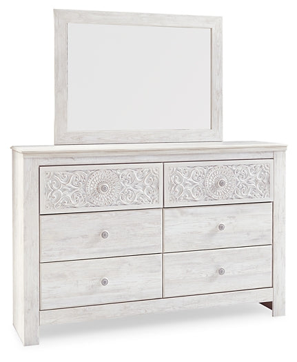 Paxberry Queen Panel Bed with Mirrored Dresser and Nightstand