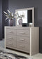 Surancha Full Panel Bed with Mirrored Dresser, Chest and 2 Nightstands