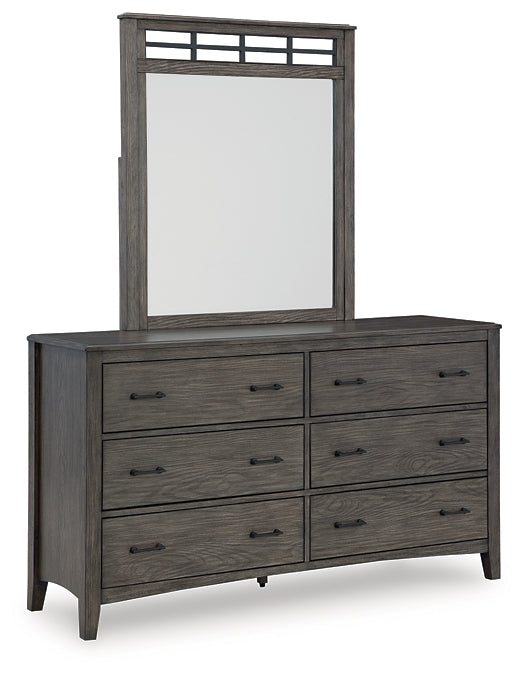 Montillan California King Panel Bed with Mirrored Dresser, Chest and Nightstand